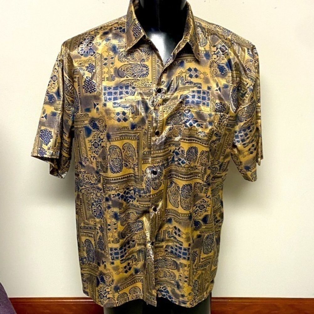 Men's Thai Silk Short Sleeve Button Down Shirt High Quality XXL.